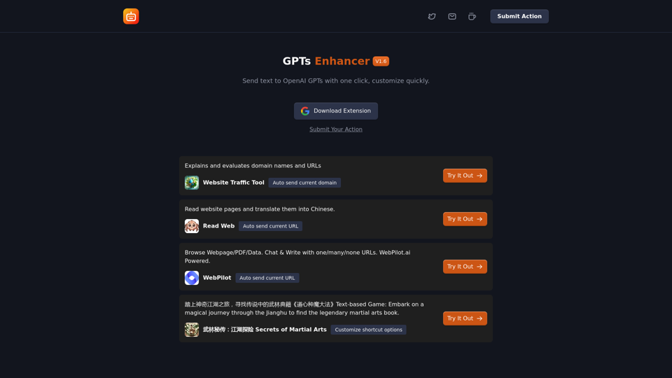 GPTs Enhancer | Send text to OpenAI GPTs with one click, customize quickly.