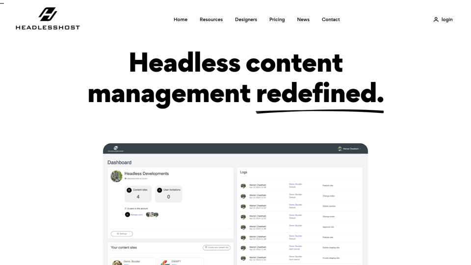 Headlesshost, Headless CMS screenshot