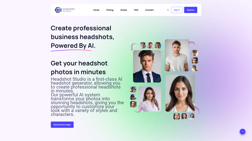Your professional AI Headshots Generator screenshot