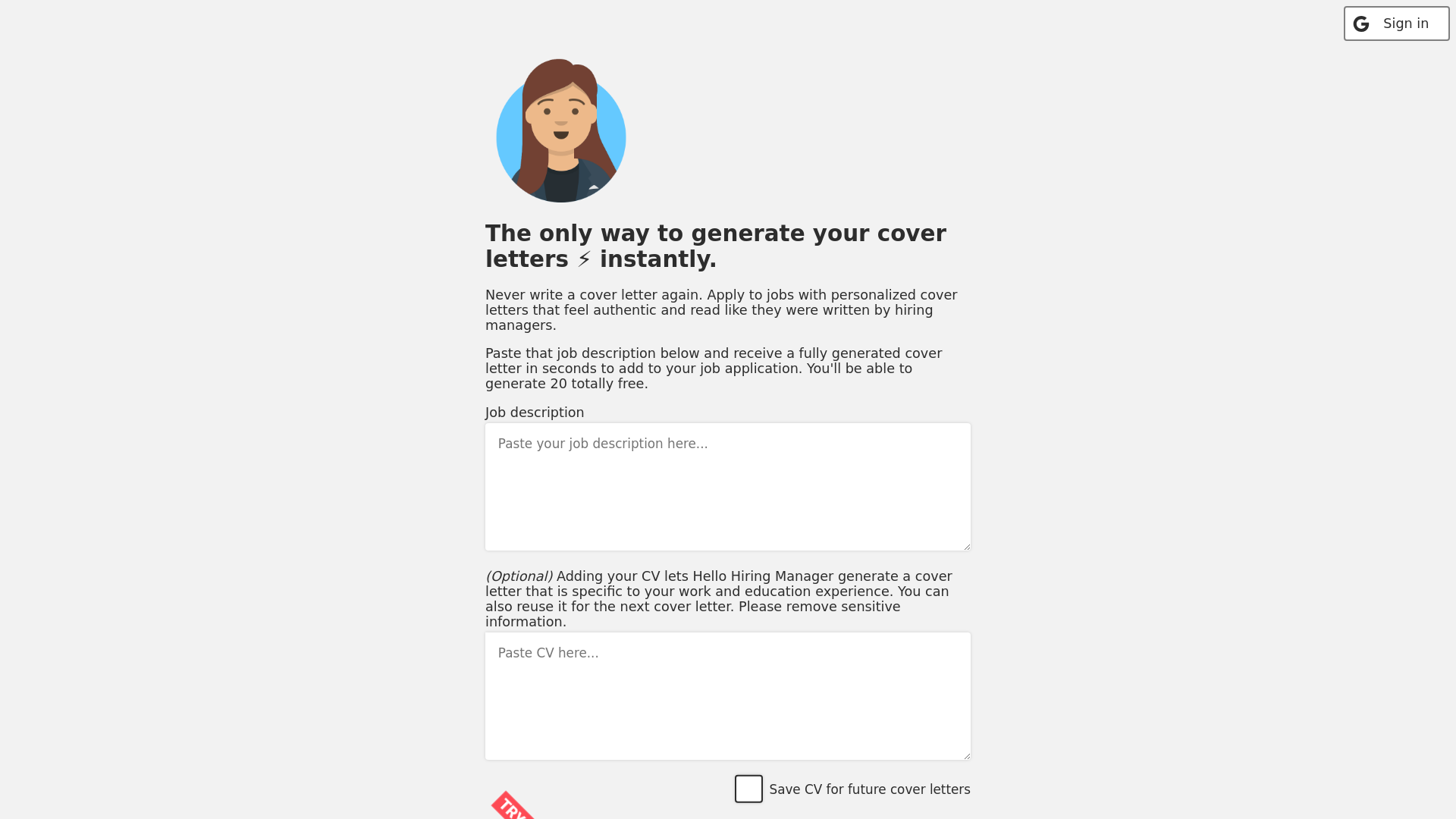 Hello Hiring Manager, AI generated job screenshot