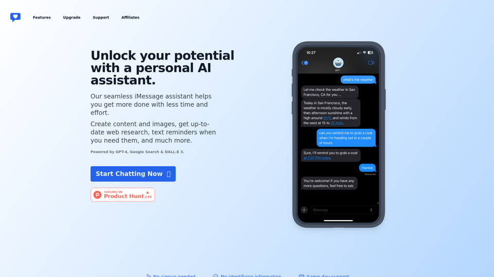 iChatWithGPT | Personal AI Assistant in iMessage