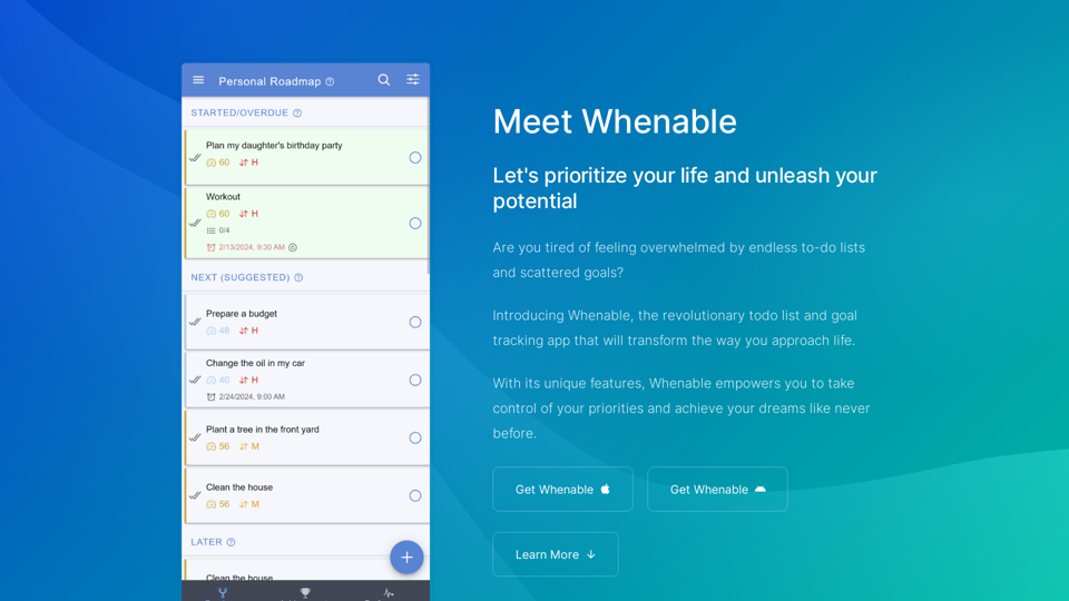 Whenable - Prioritize your life. Share your achievements.