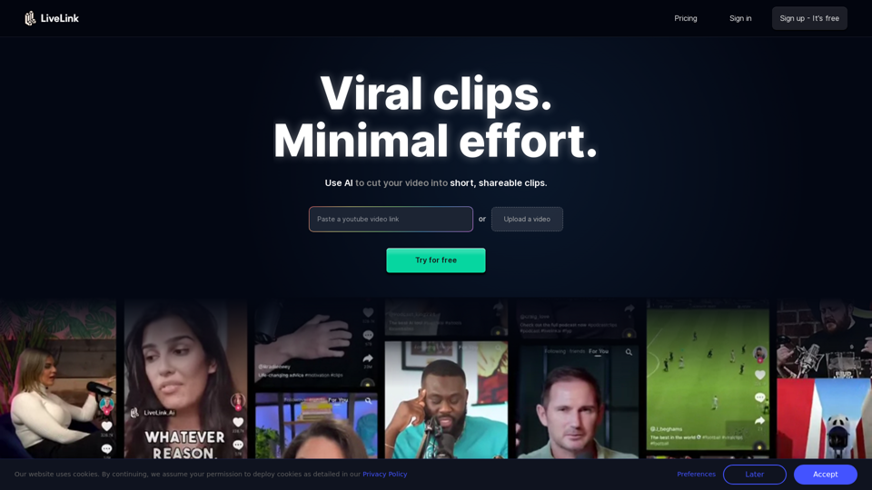 LiveLink | AI generated video clips for social media