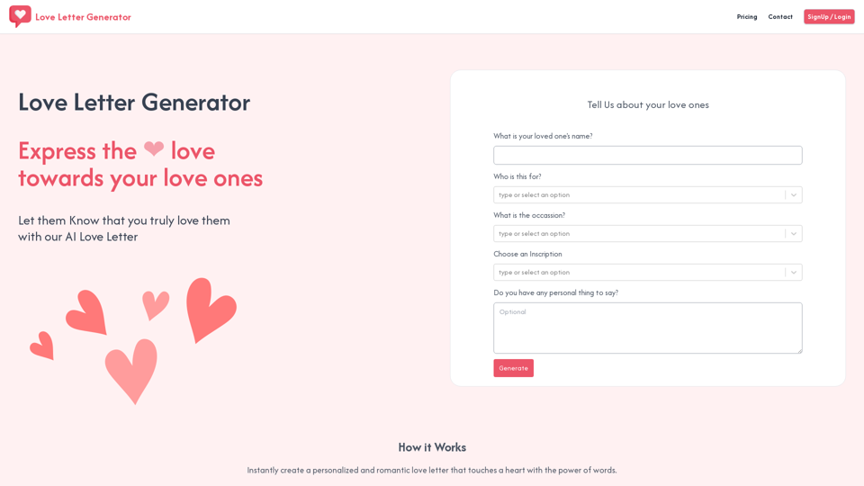 Love Letter Generator | create personalized and romantic love letters