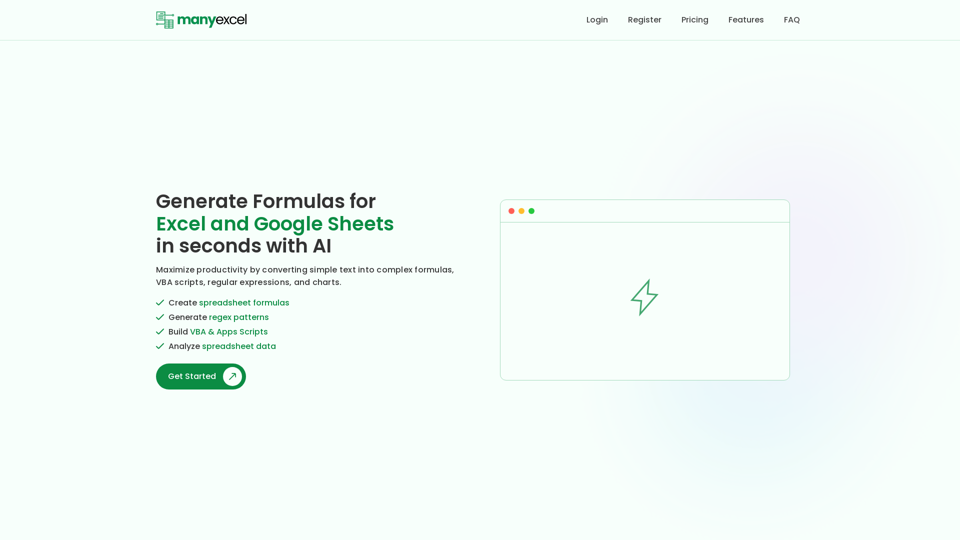 Generate Formulas for Excel and Google Sheets with AI – ManyExcel