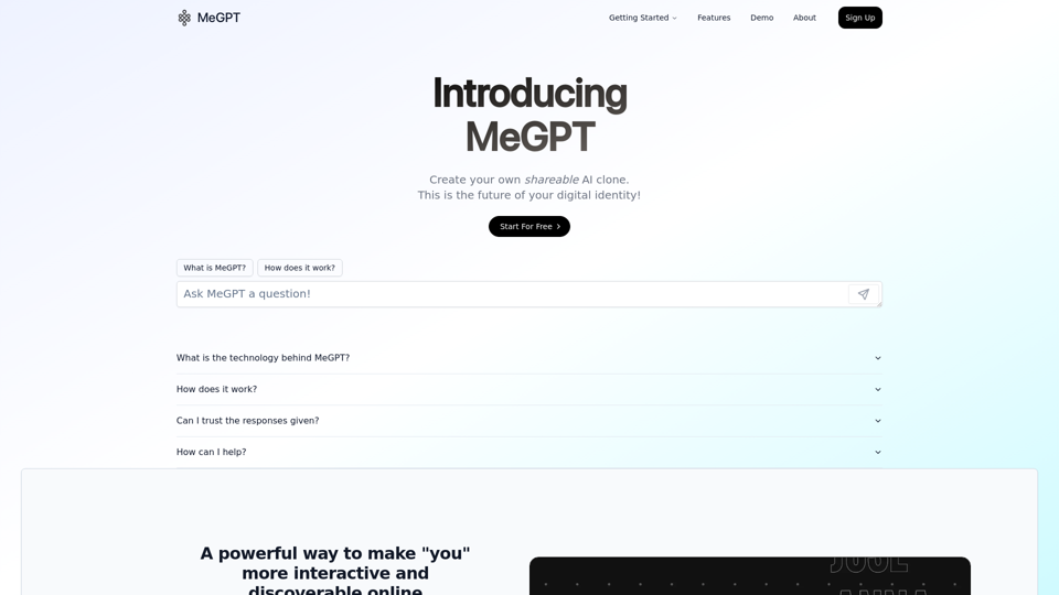 MeGPT - Your Shareable AI Clone