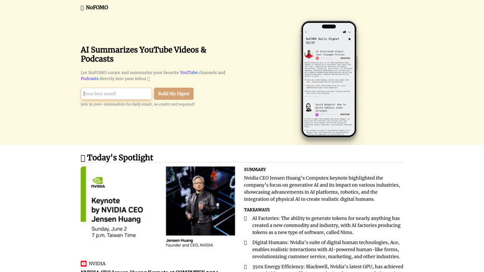 AI that summarizes Youtube Videos and Podcast - NoFOMO.ai