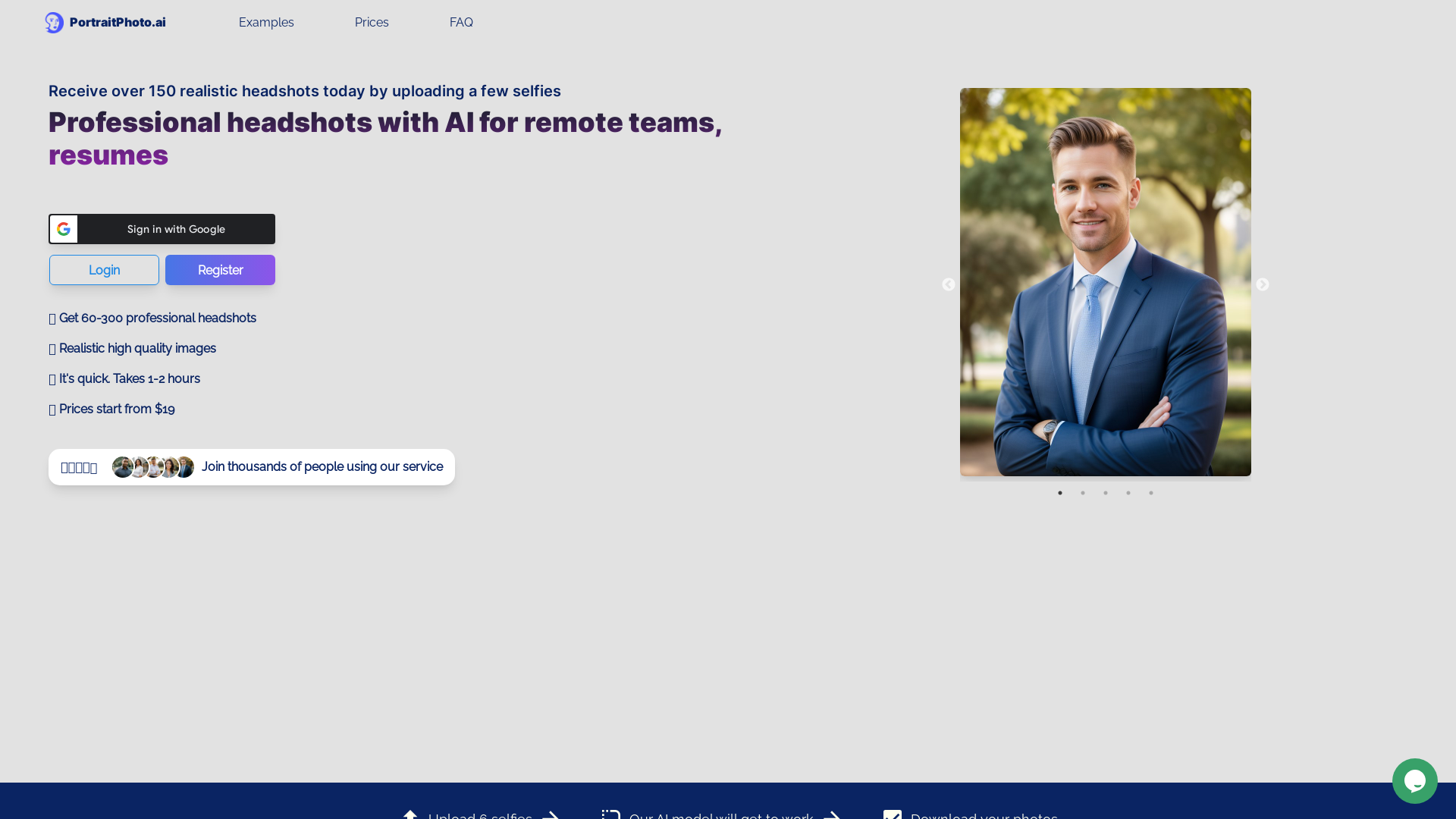 Professional Headshots and Portraits Generated by AI screenshot