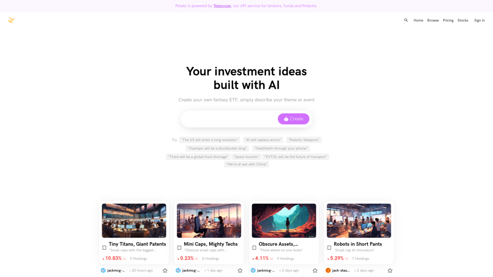 Potato - AI generated stock portfolios, build your own ETF ideas