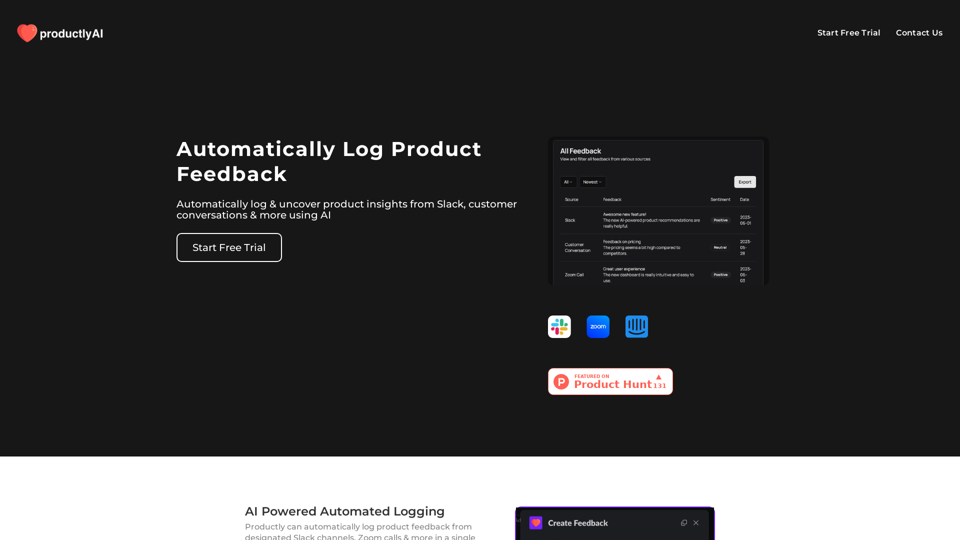 Automatically Log Product Feedback | ProductlyAI