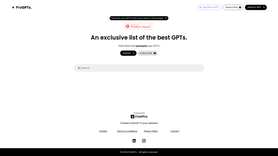 ProGPTs | An exclusive list of the best OpenAI GPTs. | Find, Share and Promote your GPTs.