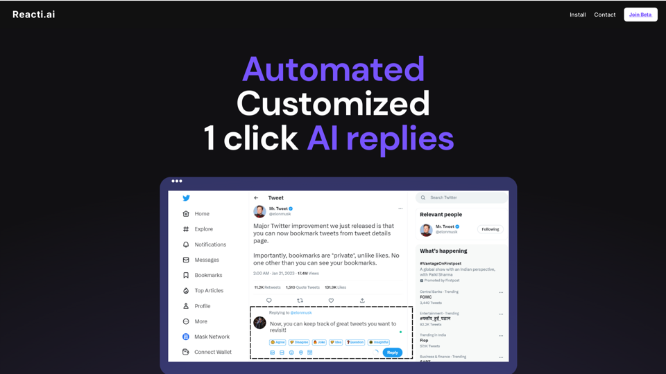 Automated Customized Reply by ai Try Reacti now