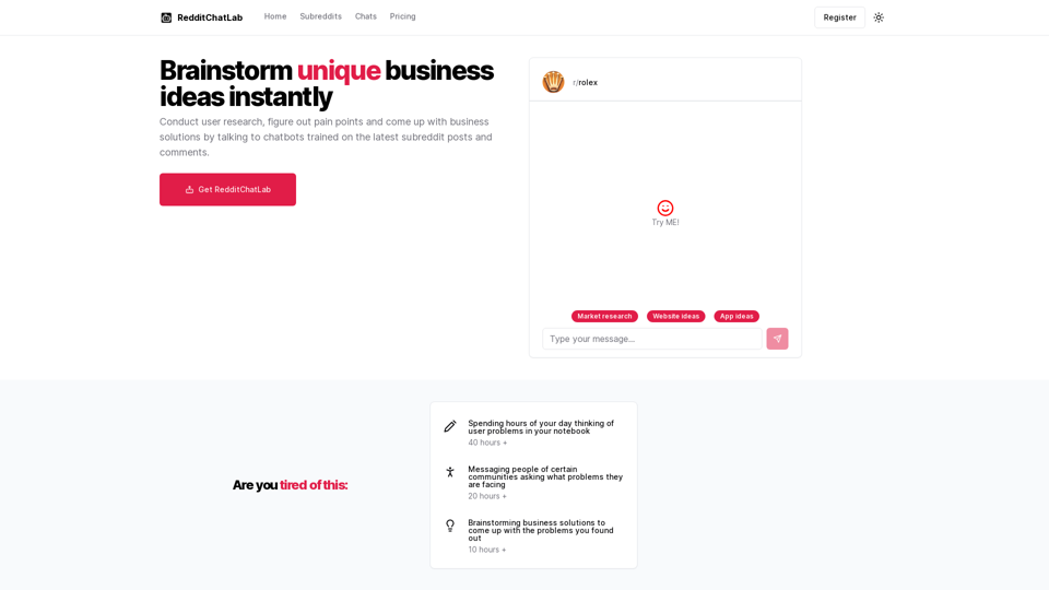 RedditChatLab | Brainstorm unique business ideas instantly