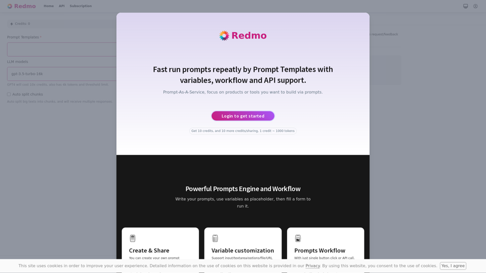 Redmo | Create prompt templates with variables and API support