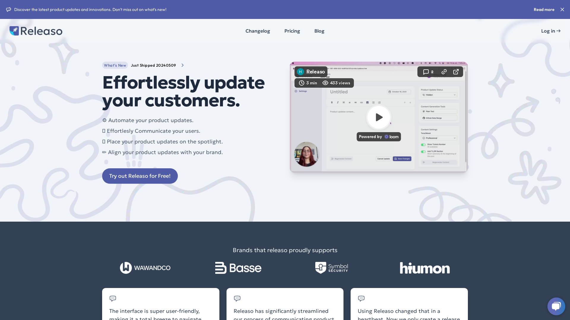 Releaso: Effortlessly update your customers.