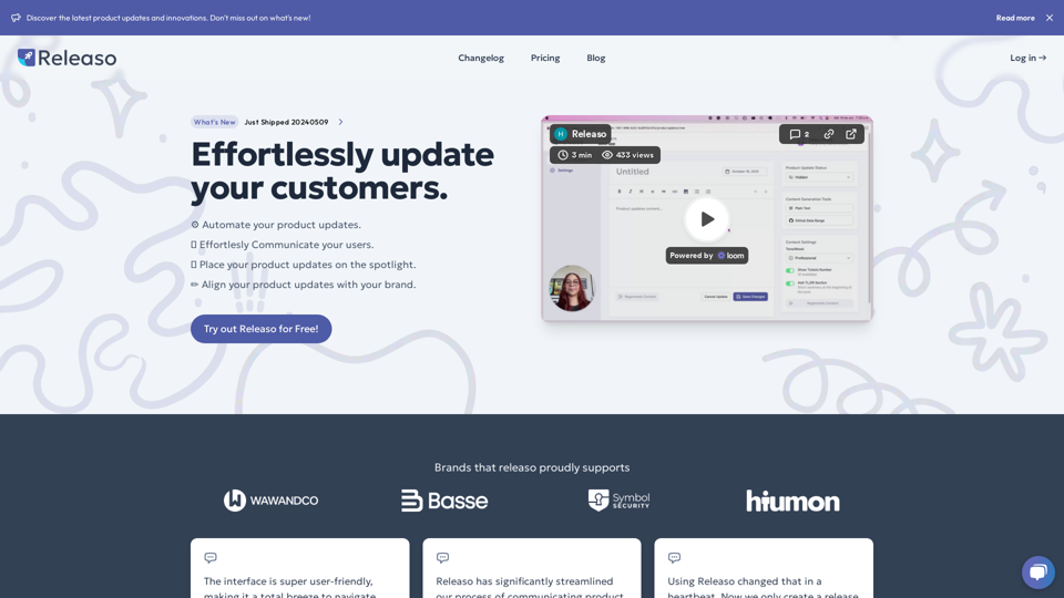 Releaso: Effortlessly update your customers. | Releaso