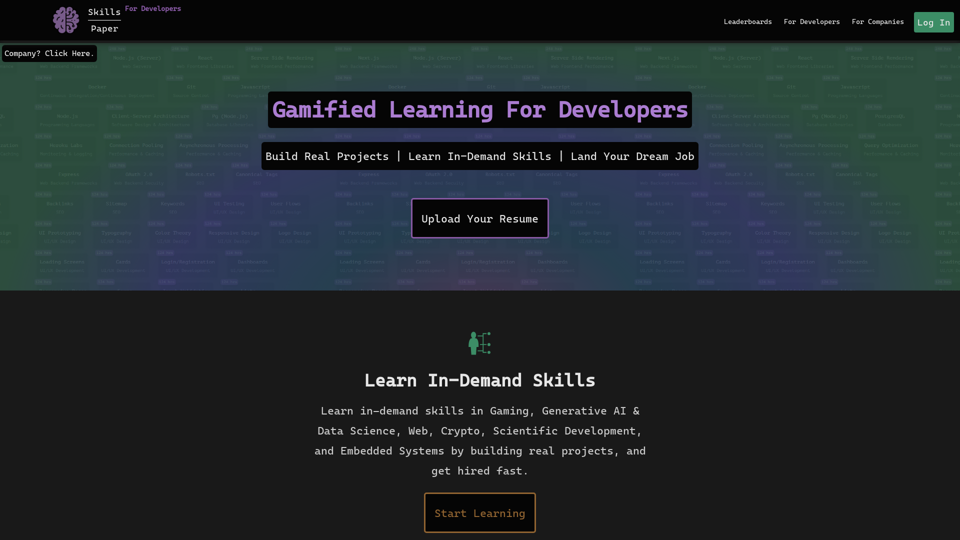 Skills Over Paper | Gamified Learning and Remote Jobs For Developers