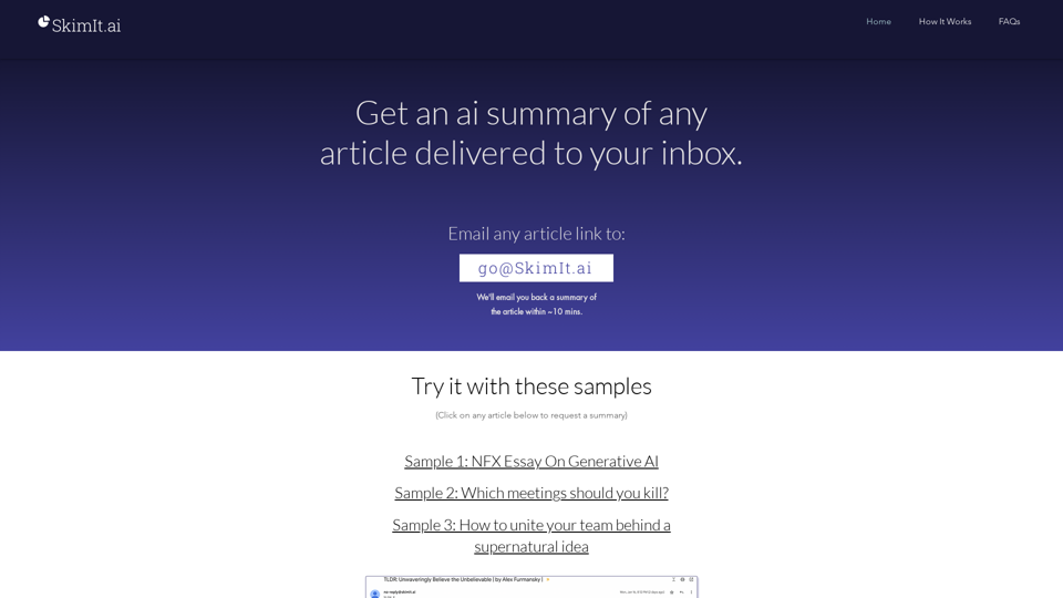 SkimIt.ai - Get an ai generated summary of any article delivered to your inbox