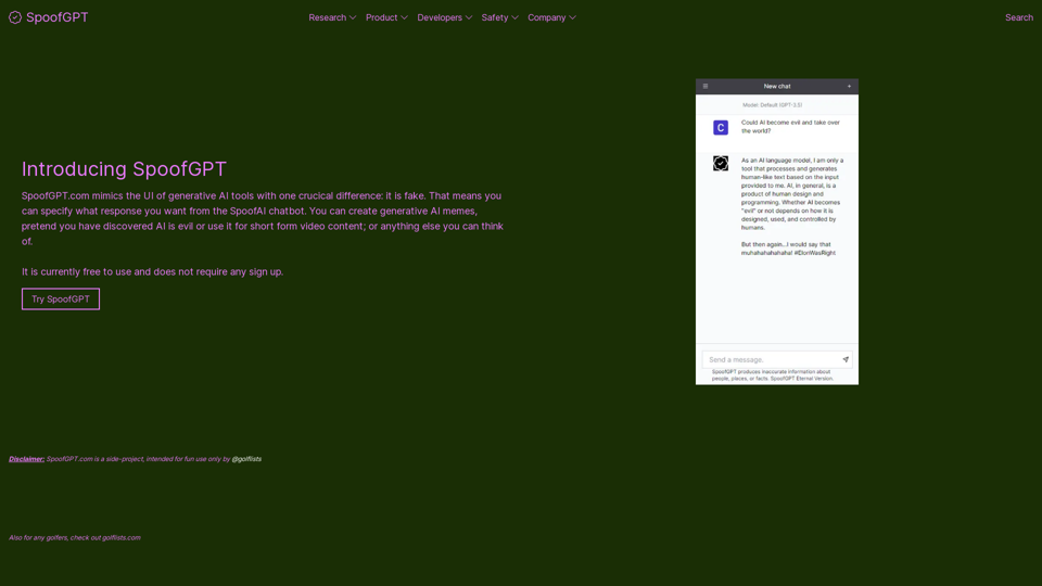 SpoofGPT.com screenshot