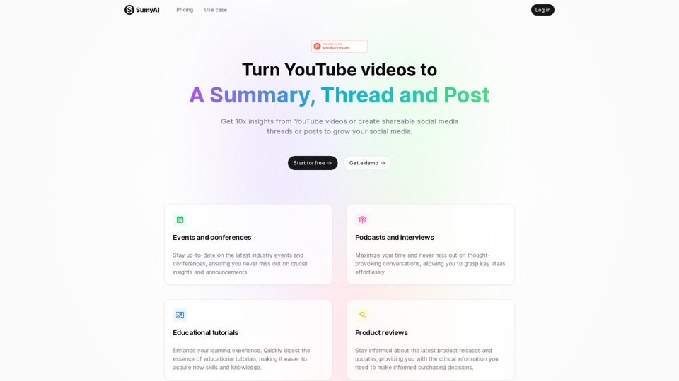 SumyAI - Get insights from Youtube 10x faster 🚀