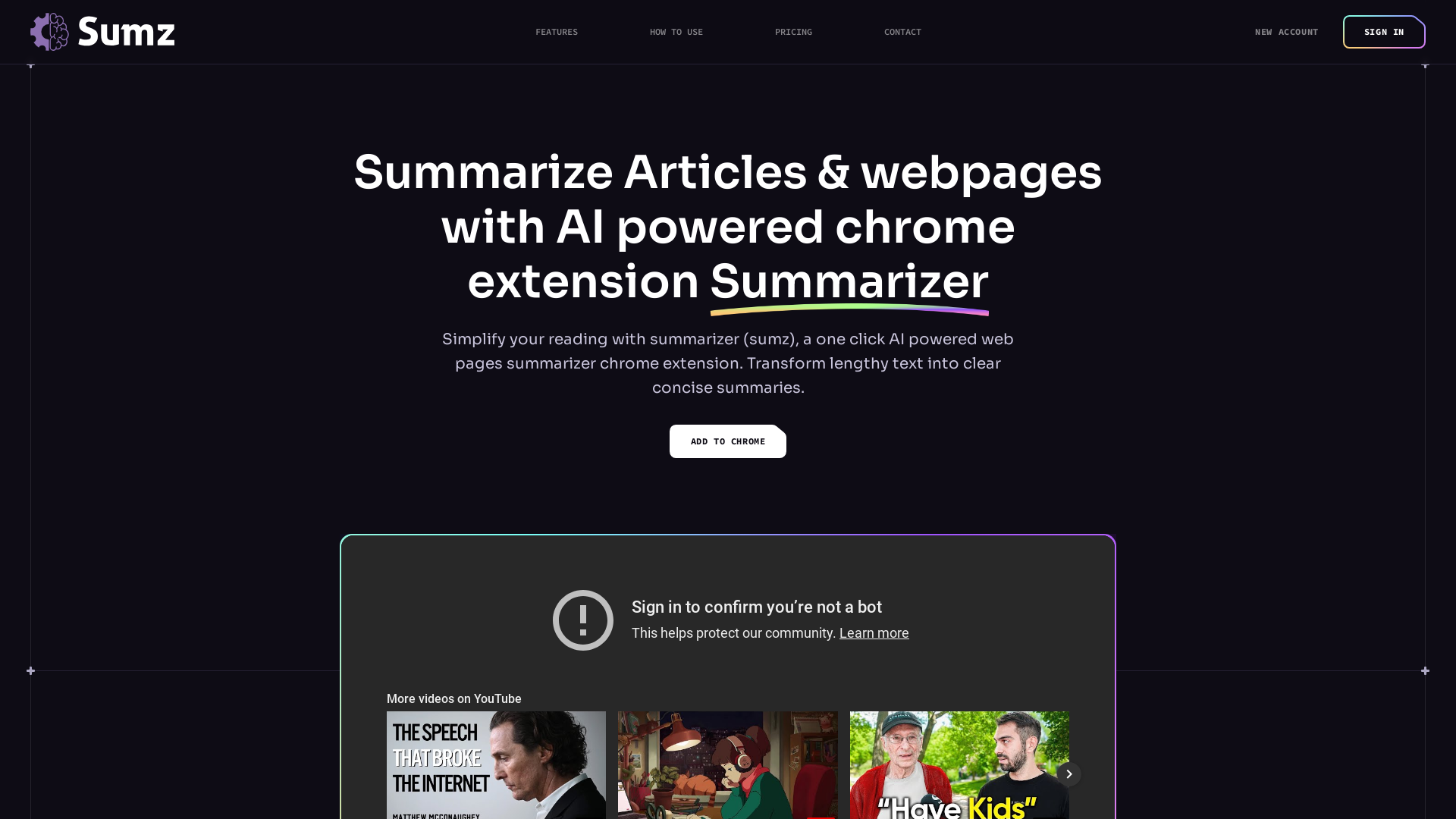 Sumz pro Summarizer Chrome Extension