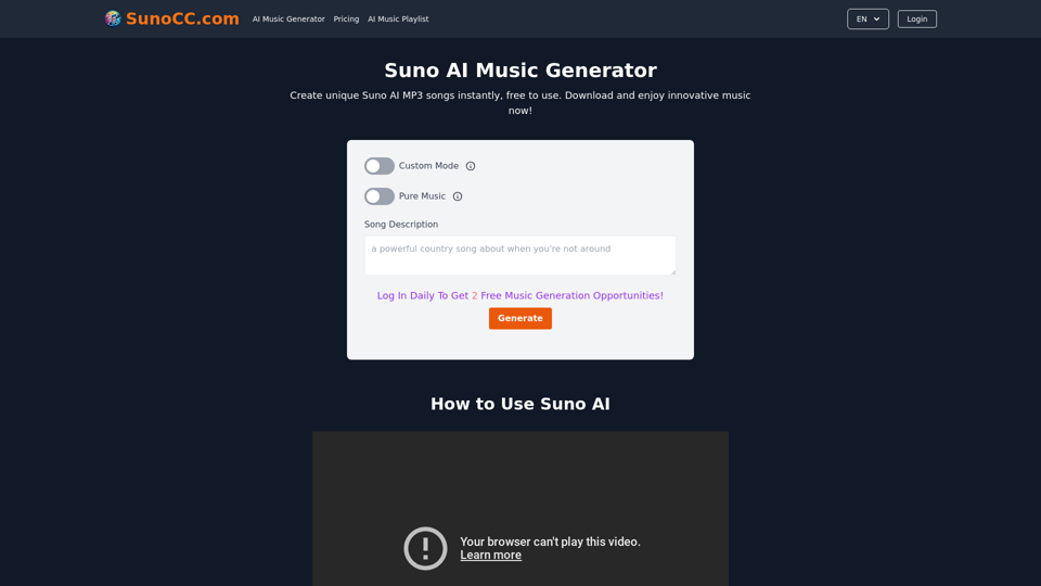 Free Suno AI Music Generator by SunoCC.com