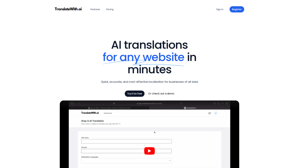 TranslateWith.ai - Easy AI powered translations