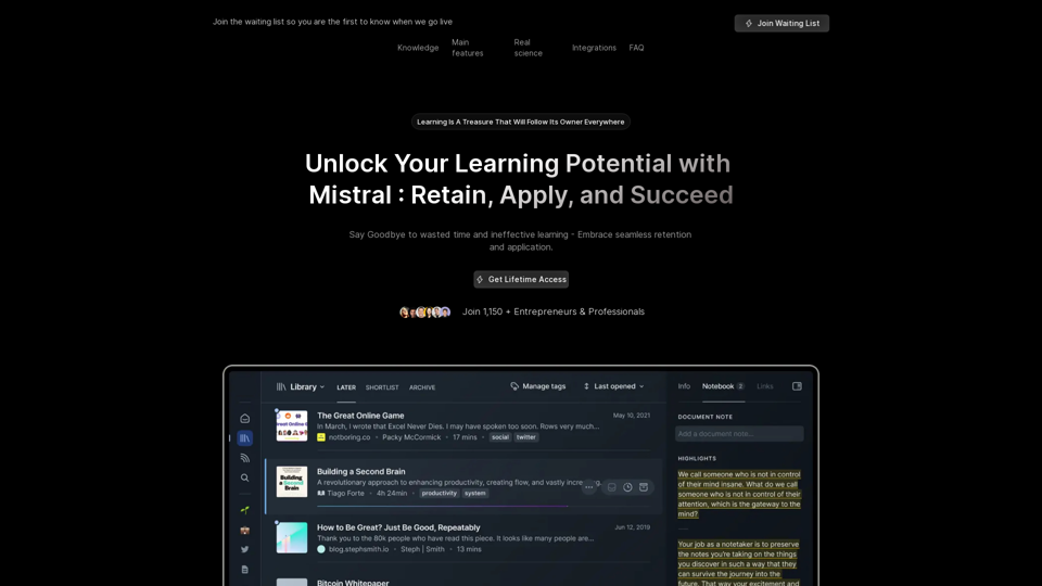 Mistral | Manage and Retain Your Knowledge More Effectively