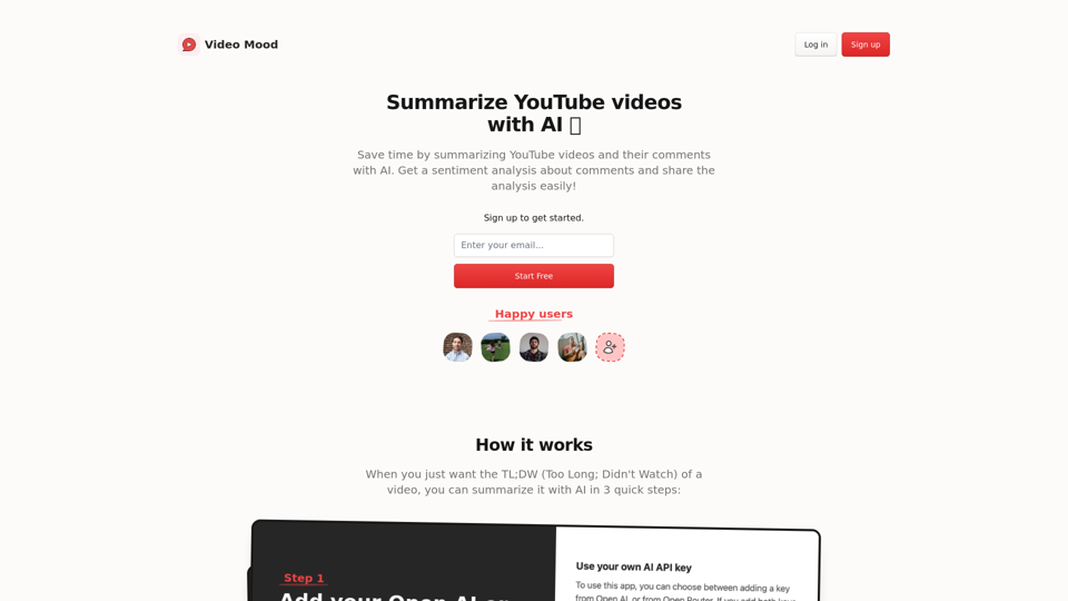 Video Mood - YouTube video Summarizer with your own API keys