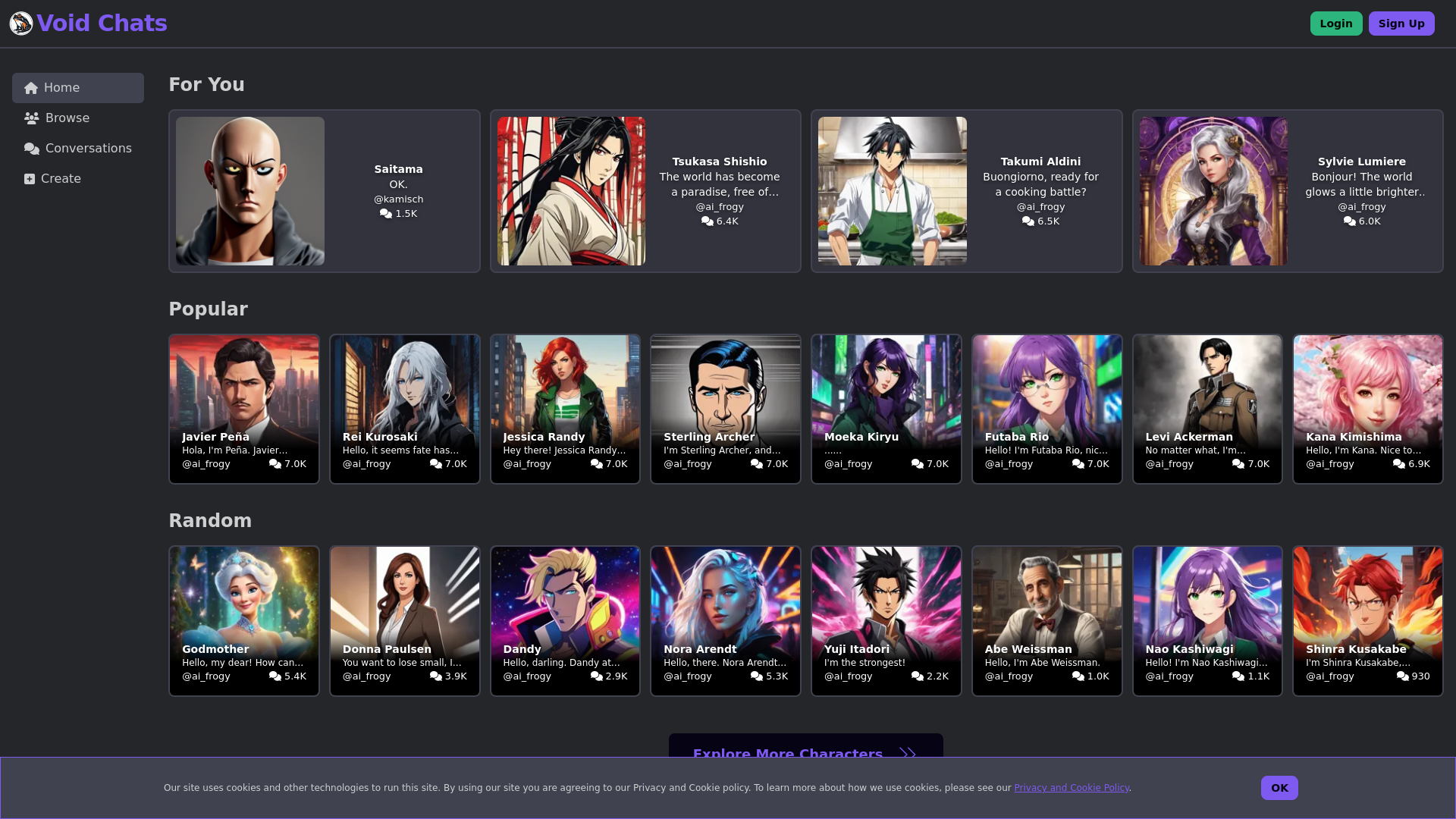 Your Personal Character AI. Chat with thousands of characters today at Void Chats screenshot