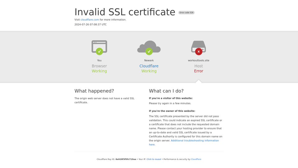 workouttools.site | 526: Invalid SSL certificate