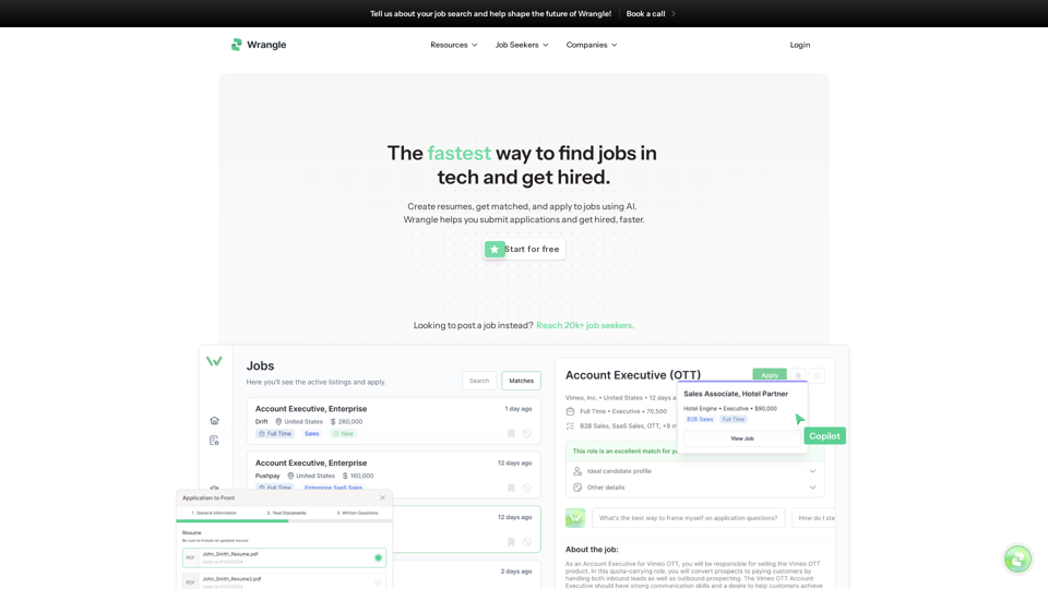 Wrangle – Find Jobs in Tech and Get Hired, Faster