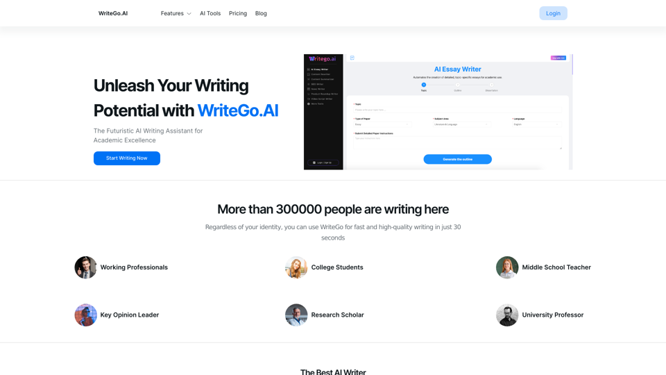 WriteGo.ai - Elevate Your Academic Writing with AI | Essay Writer & Content Tools