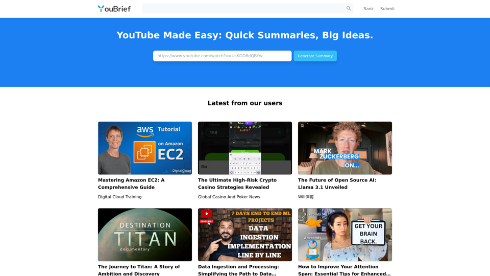 YouBrief - AI-Powered YouTube Video Summaries for Efficient Learning