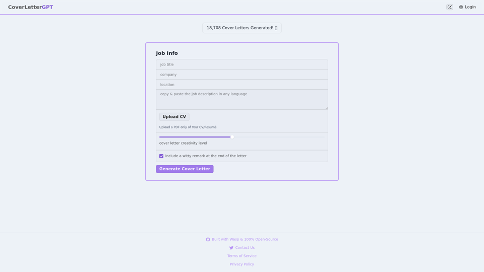 CoverLetterGPT screenshot