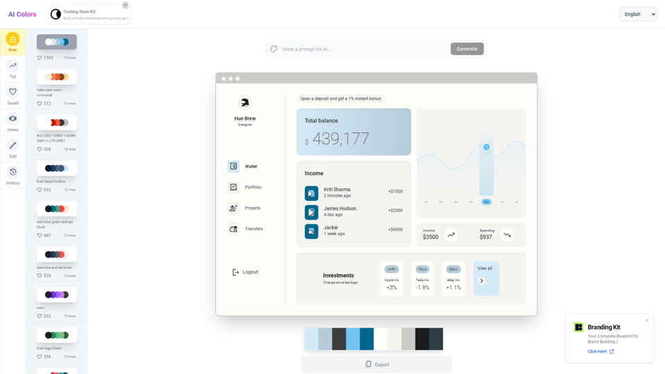 AI Color Palette Generator - Browse, Edit, Visualize and Generate Unique
      Palettes