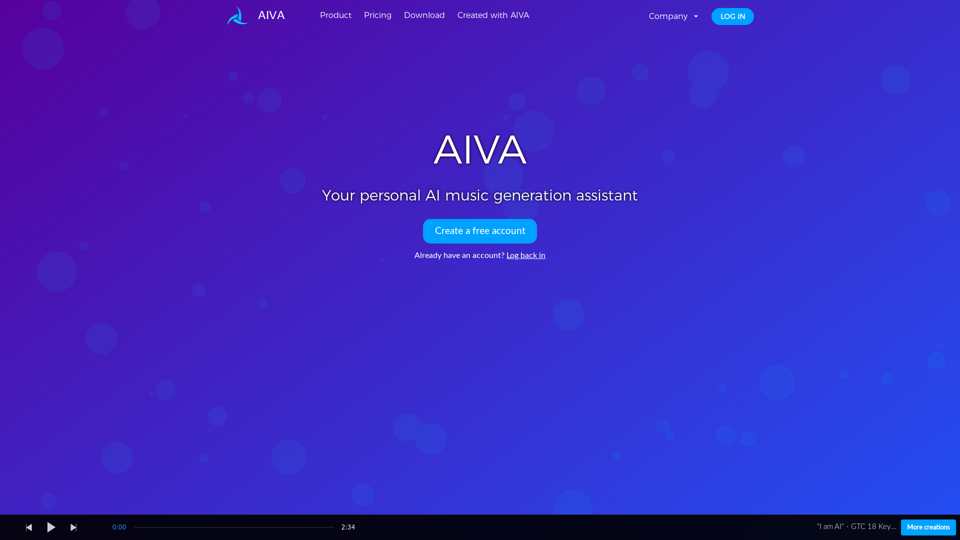 AIVA, the AI Music Generation Assistant screenshot