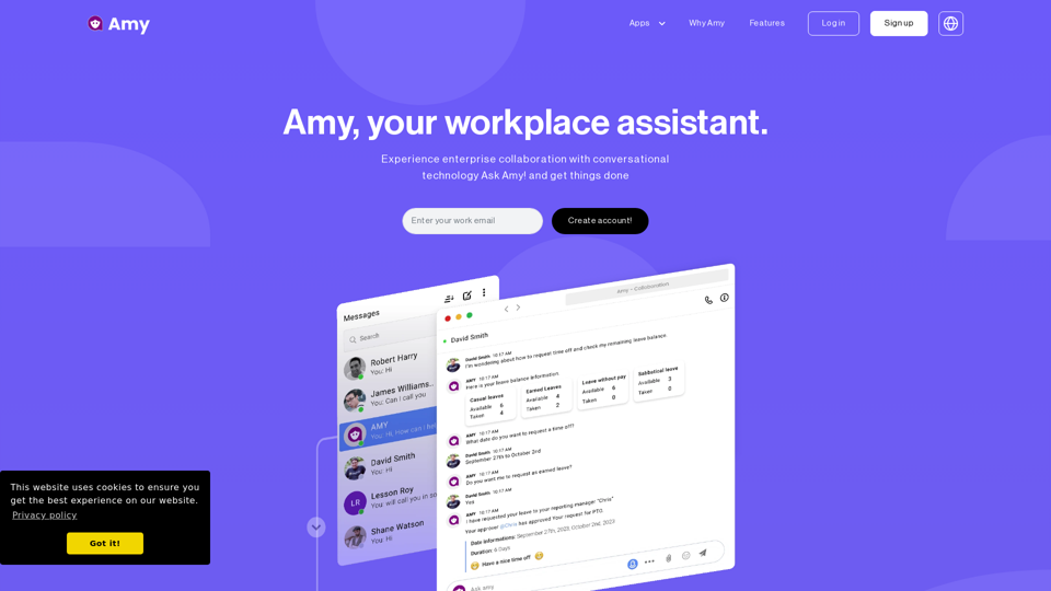 Amy, your workplace assistant screenshot