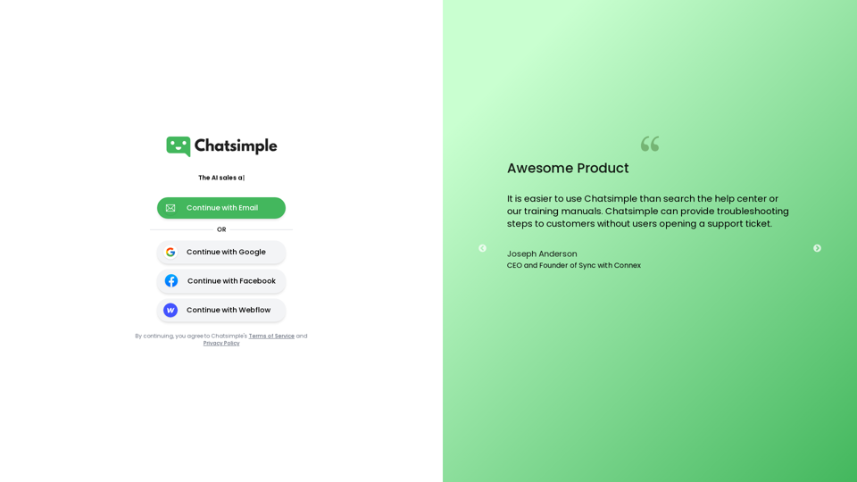 Chatsimple's agent Builder Platform screenshot