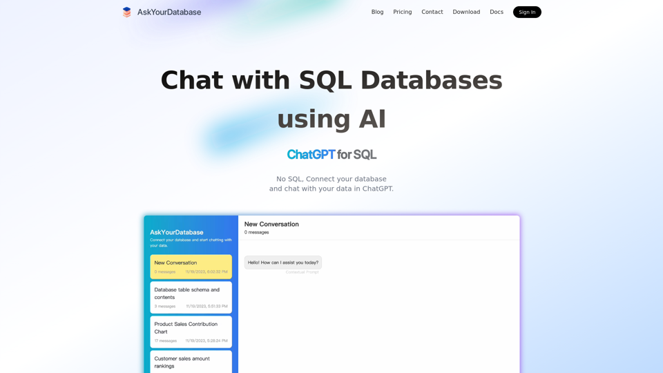 AskYourDatabase SQL AI: the best SQL AI chatbot, and AI SQL generator, enabling you to chat with database.