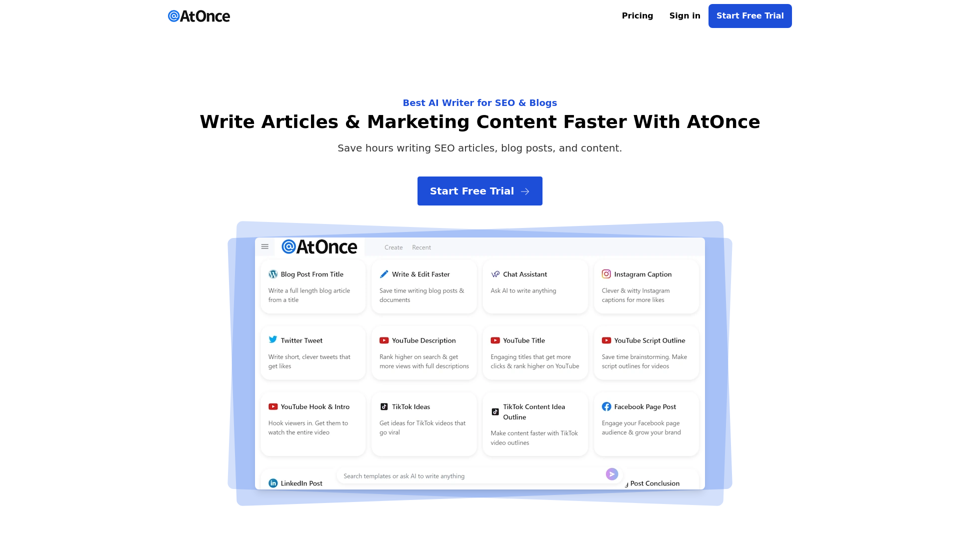 AtOnce - Best AI Writing Assistant, SEO & Marketing