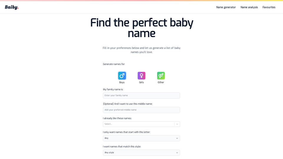 Baby name generator screenshot
