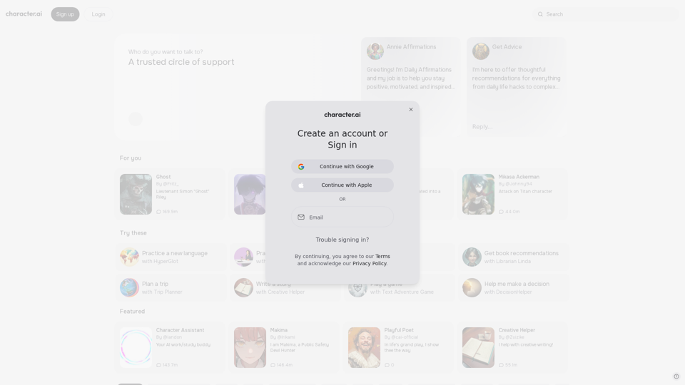 character.ai screenshot