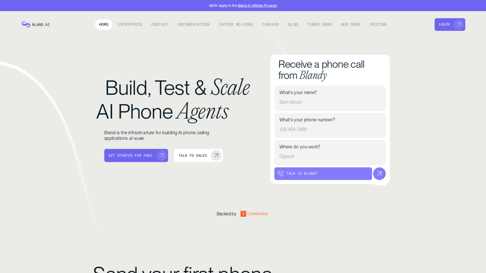 Bland AI Phone Calling Platform screenshot
