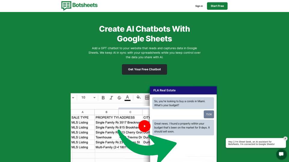 Botsheets - Create AI Chatbots With Google Sheets