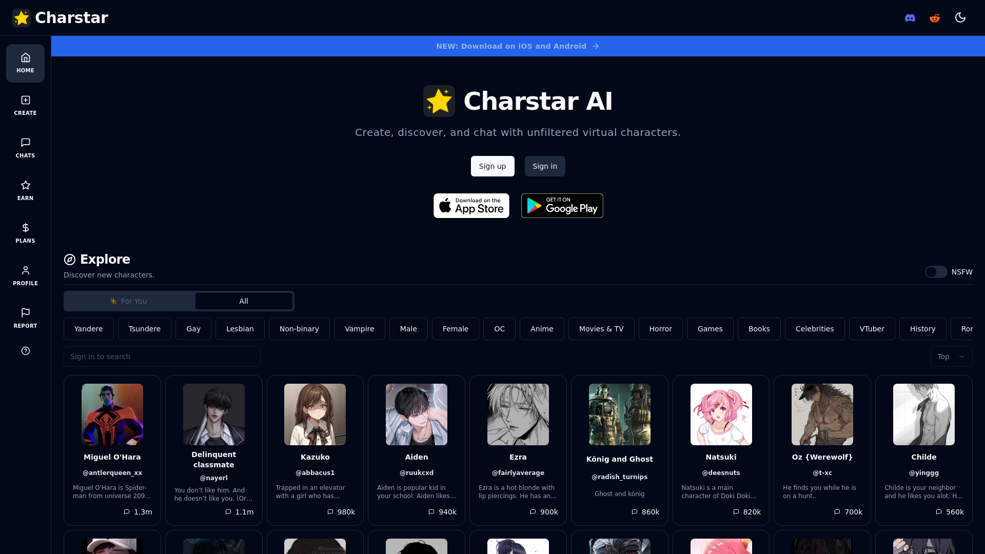 Charstar: Chat with virtual AI characters
