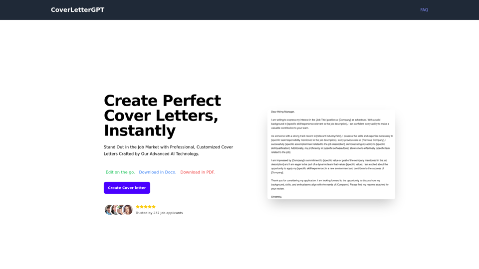 ChatGPT Cover Letter Generator screenshot