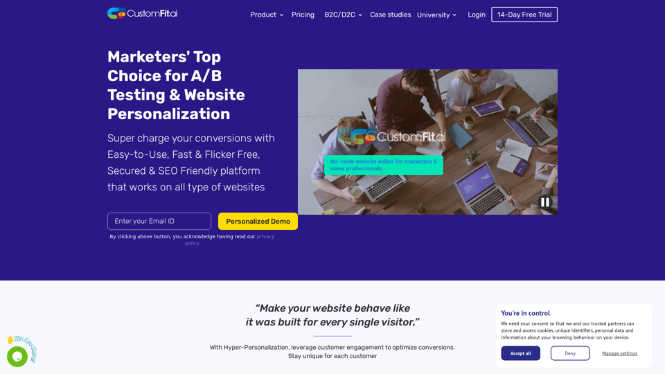 No-code A/B Testing & Website Personalization Platform for Marketers