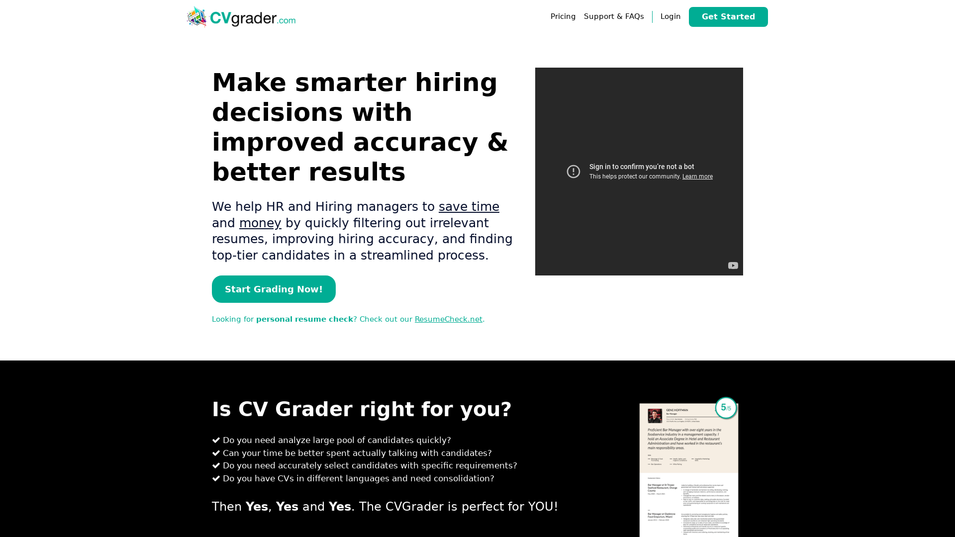 AI CV assessment platform screenshot