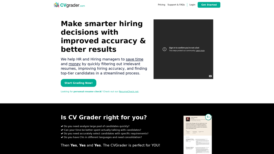 AI CV assessment platform | cvgrader.com